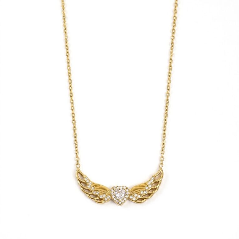 Celeste Necklace - Ατσάλινο Κολιέ με Καρδιά και Φτερά