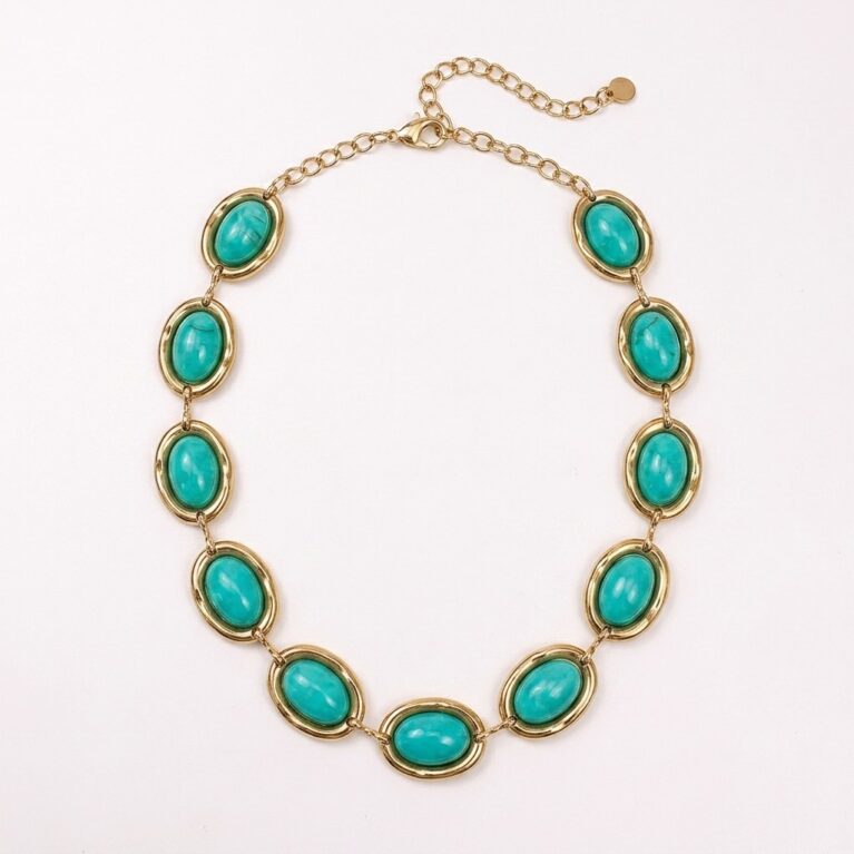 Colorful Gem Necklace - Ατσάλινο Κολιέ με Χρωματιστές Πέτρες