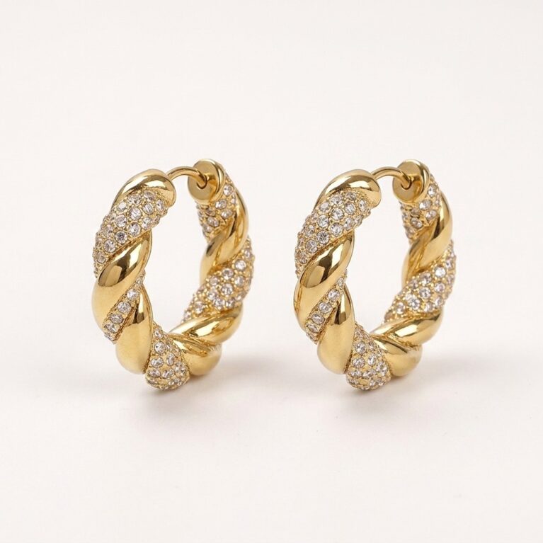 Aurora Hoop Earrings - Ατσάλινα Σκουλαρίκια Κρίκοι με Πέτρες