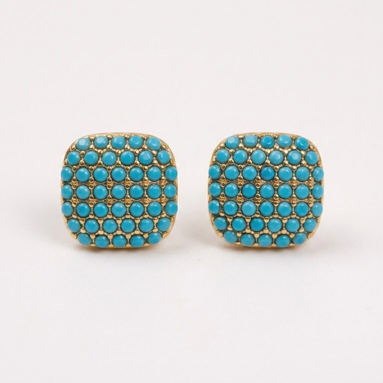 Celine Stud Earrings - Ατσάλινα Σκουλαρίκια Καρφωτά με Τυρκουάζ Πέτρες