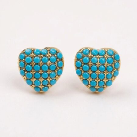 Amour Heart Stud Earrings - Ατσάλινα Σκουλαρίκια Καρφωτά με Τυρκουάζ Πέτρες