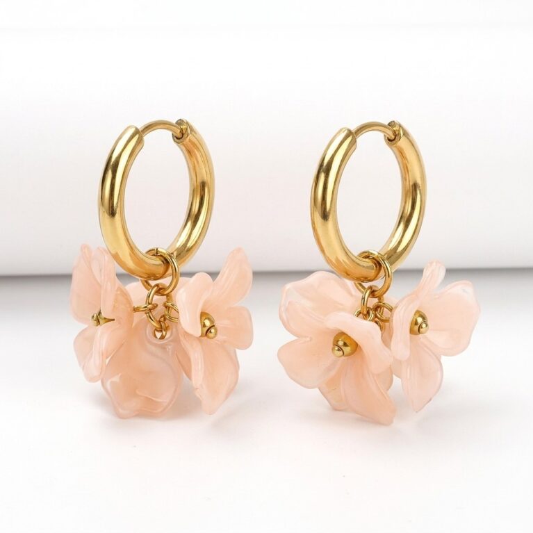 Floral Hoop Earrings - Ατσάλινα Σκουλαρίκια με Λουλούδια