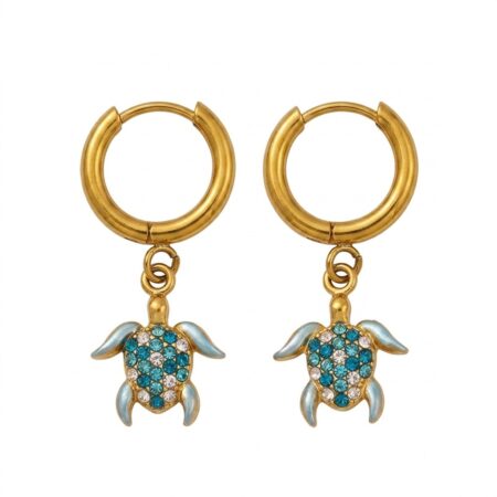 Turtle Charm Earrings - Ατσάλινα Σκουλαρίκια με Χελώνα