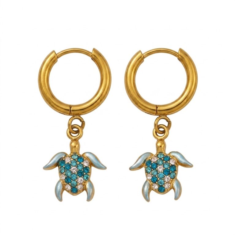 Turtle Charm Earrings - Ατσάλινα Σκουλαρίκια με Χελώνα