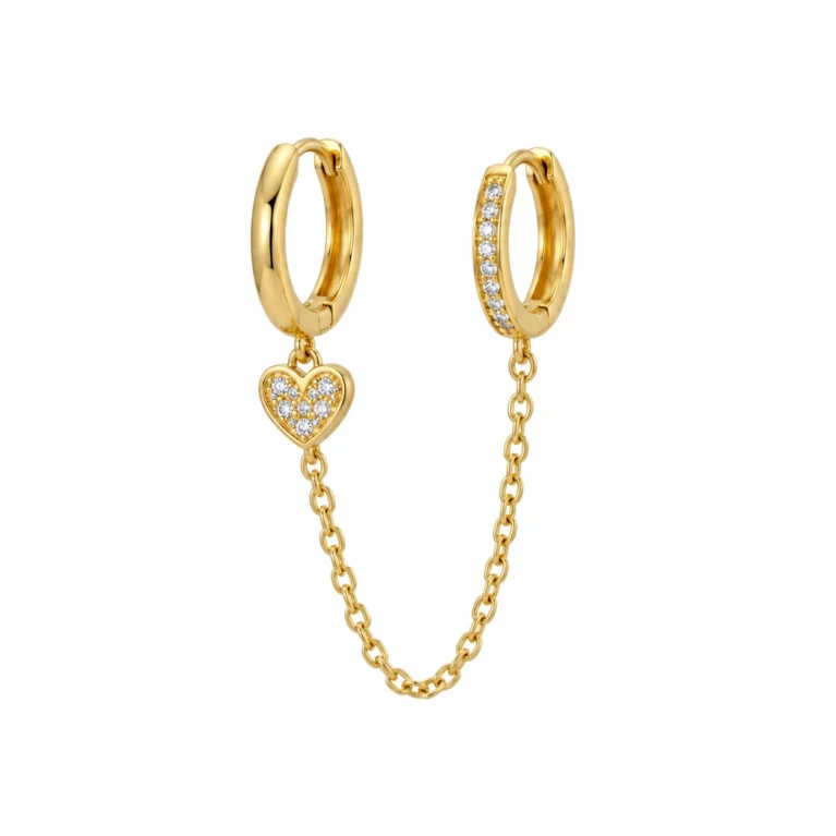 Amour Earrings - Ατσάλινα Σκουλαρίκια με Καρδιά και Αλυσίδα