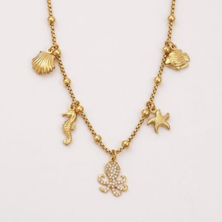 Marina Necklace - Ατσάλινο Κολιέ με Θαλάσσια Κρεμαστά