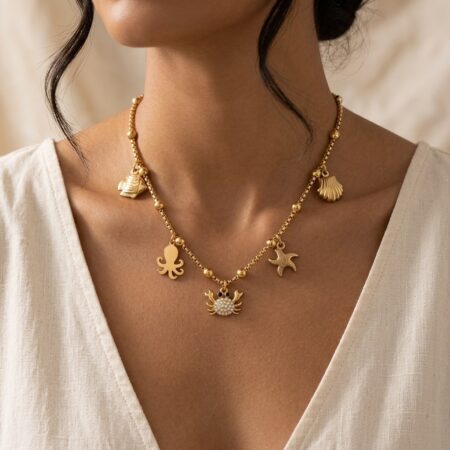 Marine Motif Necklace - Ατσάλινο Κολιέ με Θαλάσσια Διακοσμητικά