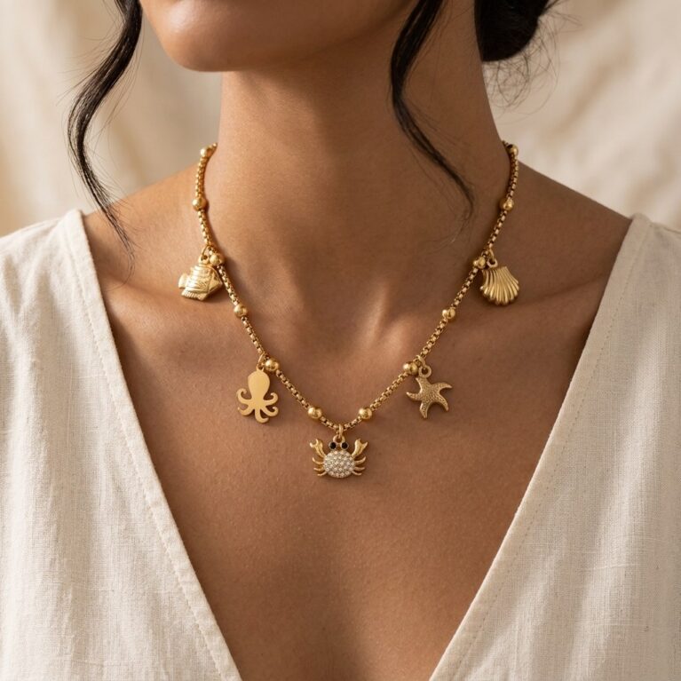 Marine Motif Necklace - Ατσάλινο Κολιέ με Θαλάσσια Διακοσμητικά