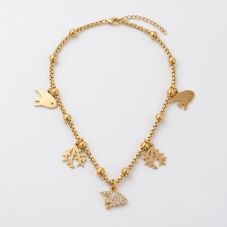 Aurelia Necklace - Ατσάλινο Κολιέ με Ψάρια και Φύλλα