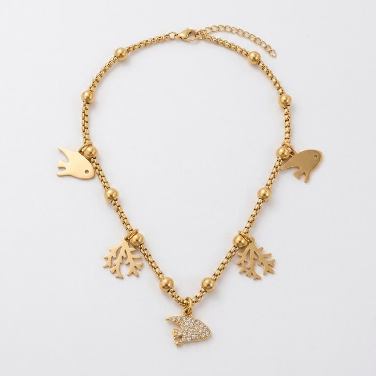 Aurelia Necklace - Ατσάλινο Κολιέ με Ψάρια και Φύλλα