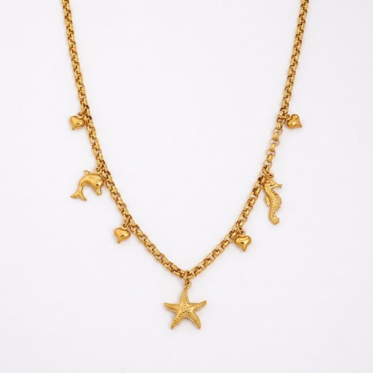 Astra Necklace - Ατσάλινο Κολιέ με Θαλάσσια Κρεμαστά
