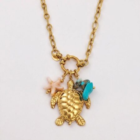 Turtle Necklace - Ατσάλινο Κολιέ με Χελώνα και Πέτρες