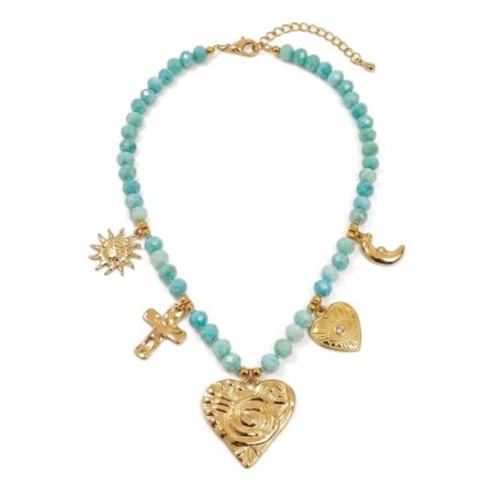 Celeste Necklace - Ατσάλινο Κολιέ με Χάντρες και Κρεμαστά