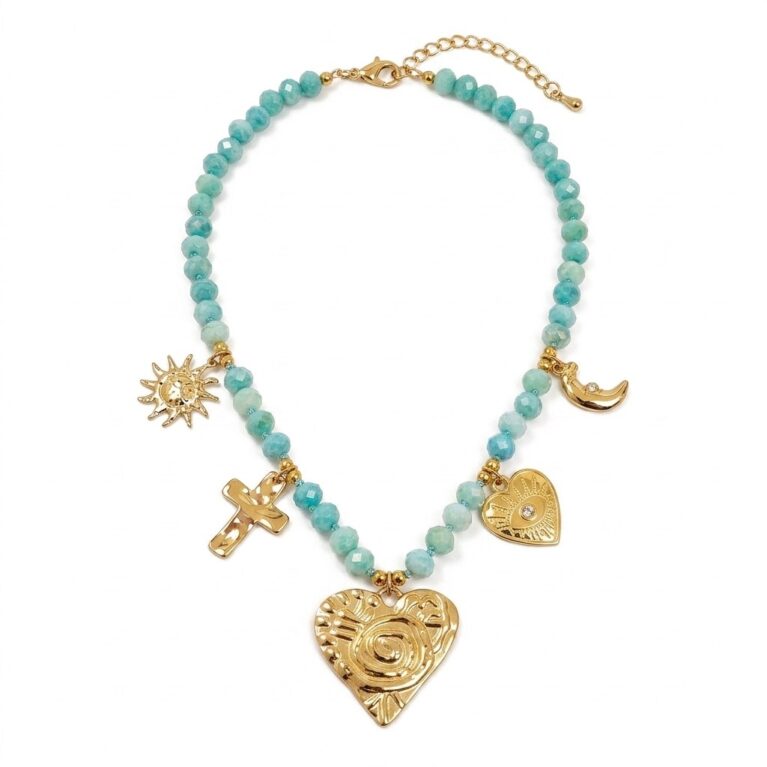 Celeste Necklace - Ατσάλινο Κολιέ με Χάντρες και Κρεμαστά