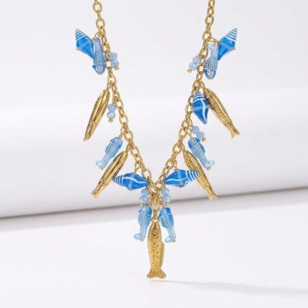 Marina Necklace - Ατσάλινο Κολιέ με Κρεμαστά Ψάρια και Κοχύλια