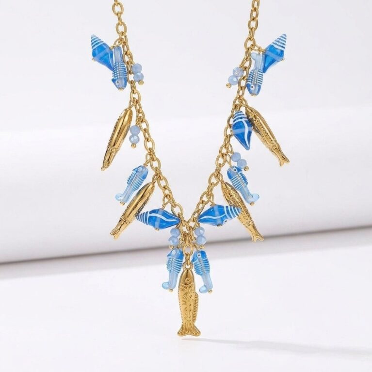 Marina Necklace - Ατσάλινο Κολιέ με Κρεμαστά Ψάρια και Κοχύλια