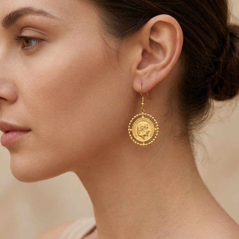 Celine Coin Earrings - Ατσάλινα Σκουλαρίκια με Νόμισμα