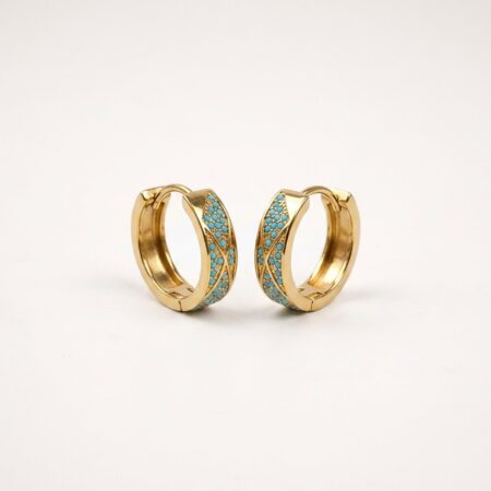 Marina Hoop Earrings - Ατσάλινα Σκουλαρίκια Κρίκοι με Τυρκουάζ Πέτρες