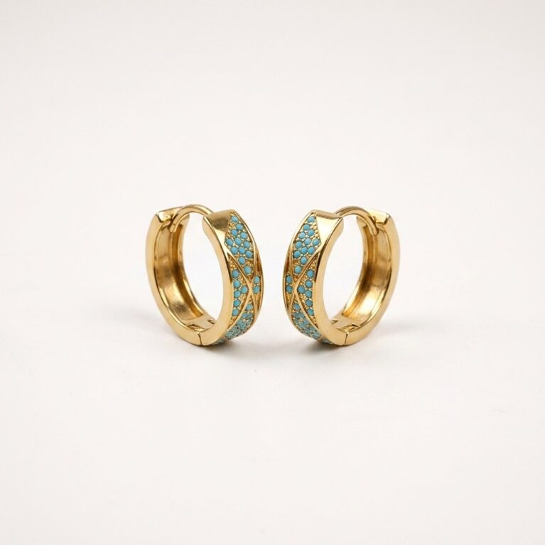 Marina Hoop Earrings - Ατσάλινα Σκουλαρίκια Κρίκοι με Τυρκουάζ Πέτρες