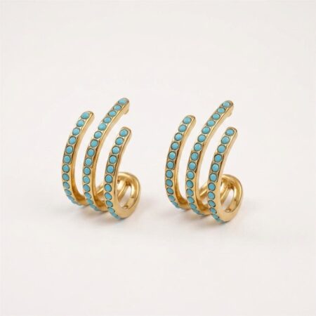 Celine Hoop Earrings - Ατσάλινα Σκουλαρίκια Κρίκοι με Τυρκουάζ Πέτρες
