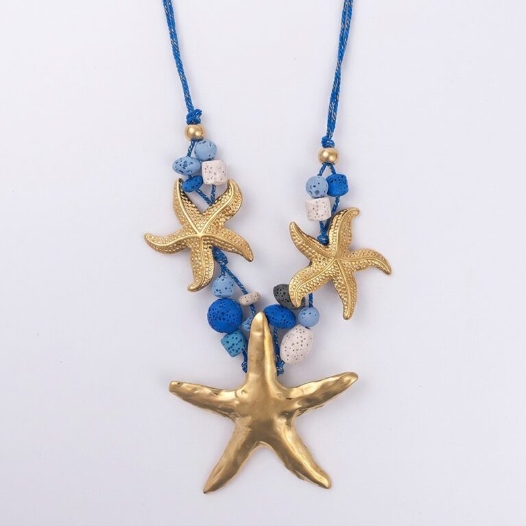 Astra Necklace - Ατσάλινο Κολιέ με Αστερία και Χάντρες