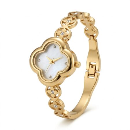 Clover Gold Watch - Χρυσό Ρολόι Χειρός με Κρύσταλλα