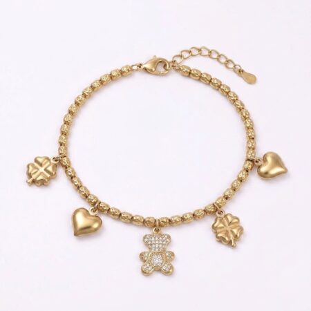 Clover Heart Bracelet - Ατσάλινο Βραχιόλι με Καρδιές και Τριφύλλια