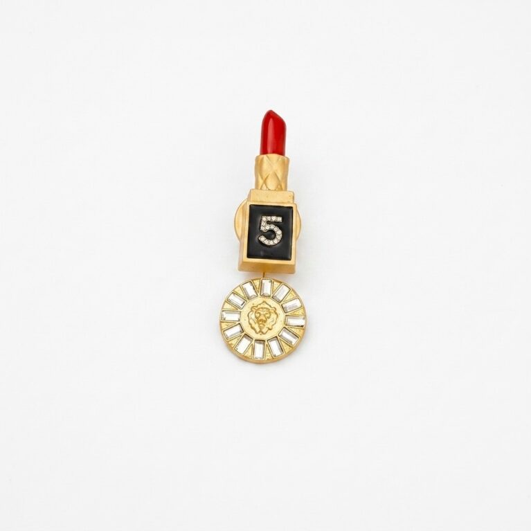 Lipstick Brooch - Χρυσή Καρφίτσα με Κραγιόν και Αριθμό