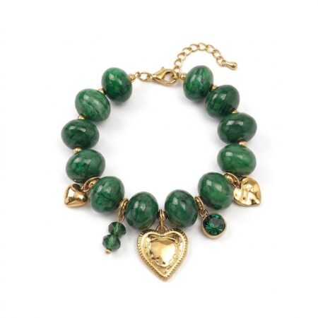 Amour Beaded Bracelet - Ατσάλινο Βραχιόλι με Χάντρες και Κρεμαστό Καρδιά