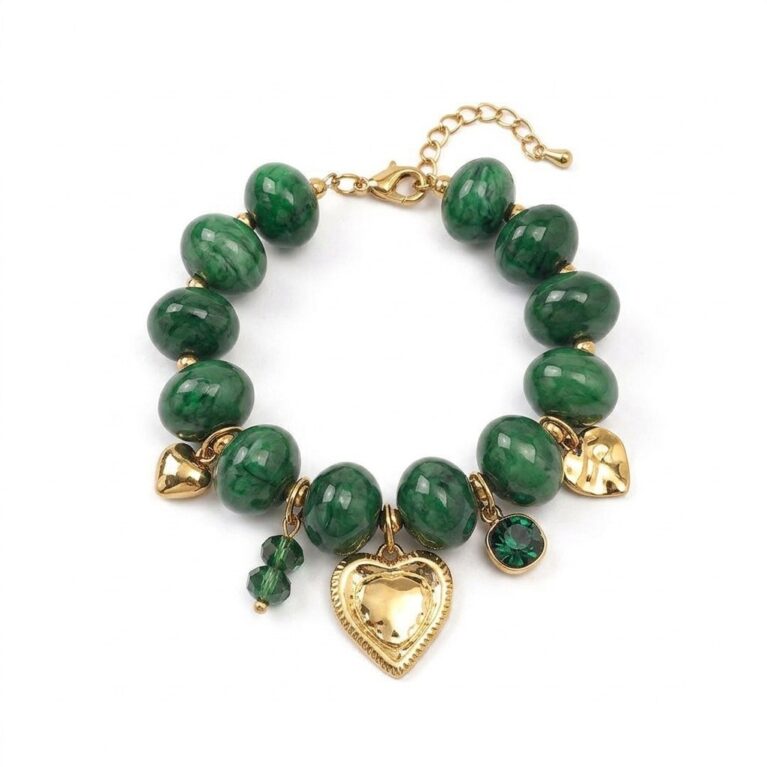 Amour Beaded Bracelet - Ατσάλινο Βραχιόλι με Χάντρες και Κρεμαστό Καρδιά