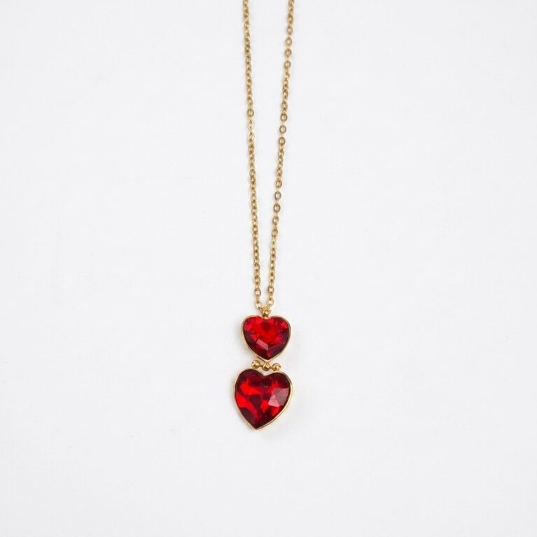 Amour Necklace - Ατσάλινο Κολιέ με Κόκκινες Καρδιές