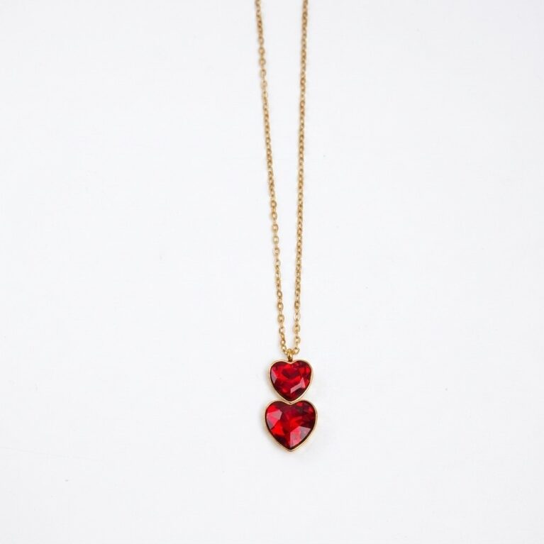 Amour Necklace - Ατσάλινο Κολιέ με Κόκκινες Καρδιές