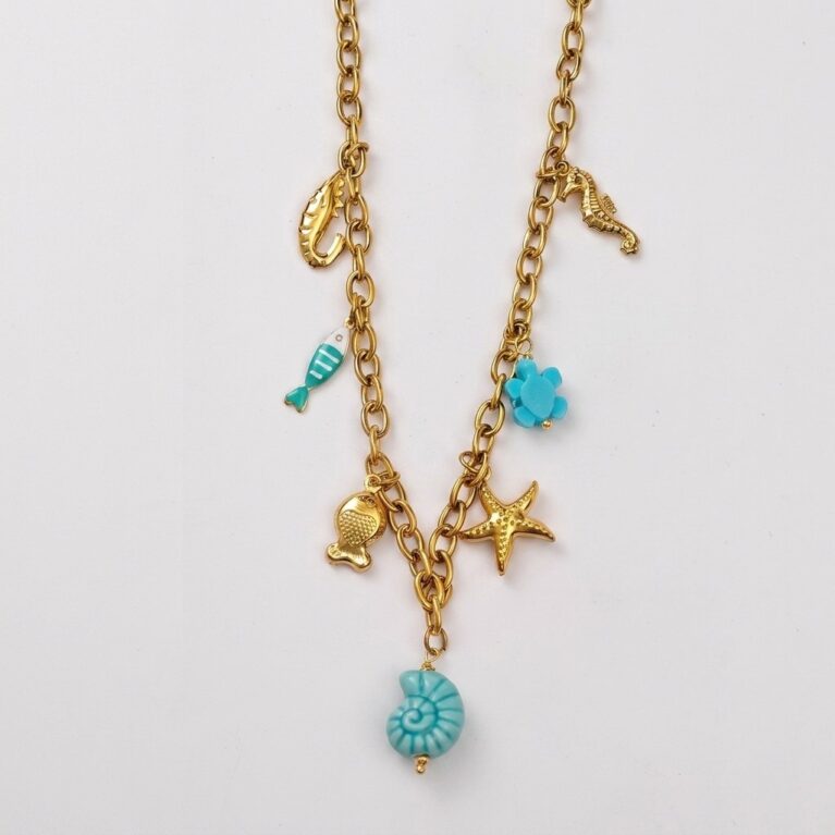Marina Necklace - Ατσάλινο Κολιέ με Θαλάσσια Κρεμαστά