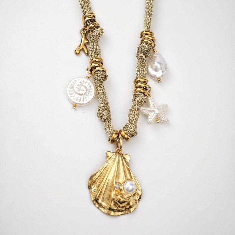 Solara Necklace - Ατσάλινο Κολιέ με Θαλασσινά Κρεμαστά