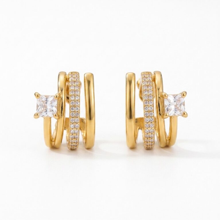 Aurora Hoop Earrings - Ατσάλινα Σκουλαρίκια Κρίκοι με Πέτρες
