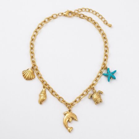 Aurelia Necklace - Ατσάλινο Κολιέ με Κρεμαστά Δελφίνι και Αστερία