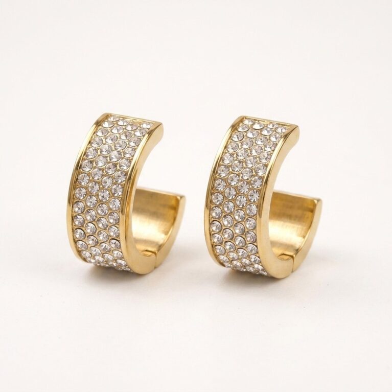Aurora Hoop Earrings - Ατσάλινα Σκουλαρίκια Κρίκοι με Στρας