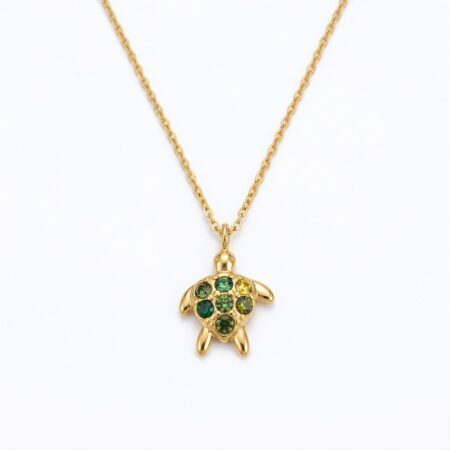 Turtle Necklace - Ατσάλινο Κολιέ με Χελωνάκι και Χρωματιστές Πέτρες