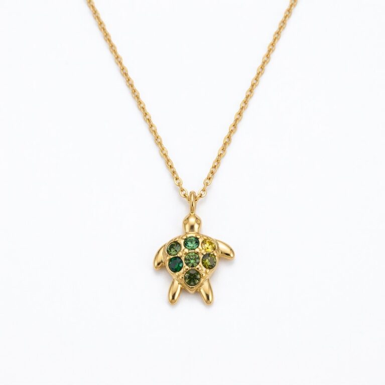 Turtle Necklace - Ατσάλινο Κολιέ με Χελωνάκι και Χρωματιστές Πέτρες