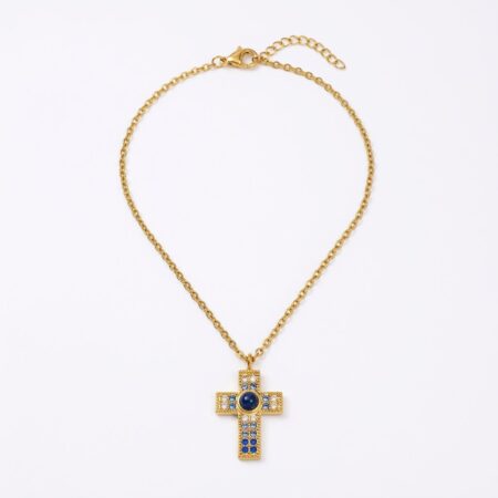 Celeste Cross Necklace - Ατσάλινο Κολιέ με Σταυρό και Πολύχρωμες Πέτρες