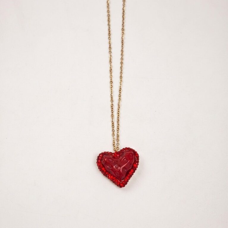 Amour Heart Necklace - Ατσάλινο Κολιέ με Κόκκινη Καρδιά