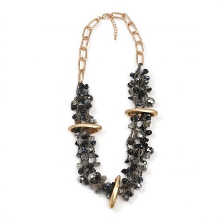 Astra Statement Necklace - Ατσάλινο Κολιέ με Πέτρες και Χρυσούς Κρίκους