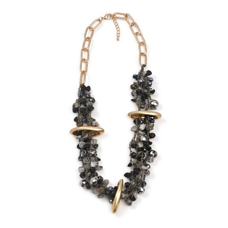 Astra Statement Necklace - Ατσάλινο Κολιέ με Πέτρες και Χρυσούς Κρίκους