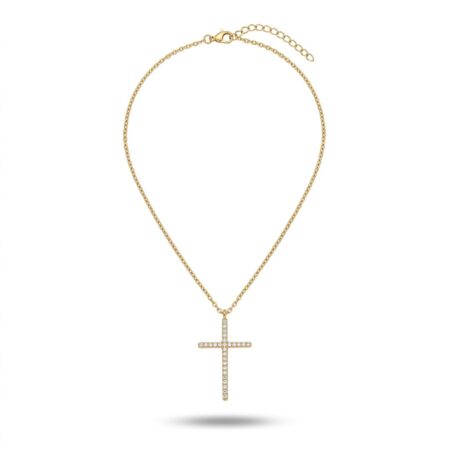 Astra Cross Necklace - Ατσάλινο Κολιέ με Σταυρό και Ζιργκόν
