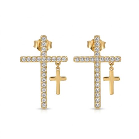 Astra Cross Earrings - Ατσάλινα Σκουλαρίκια Σταυρός με Ζιργκόν